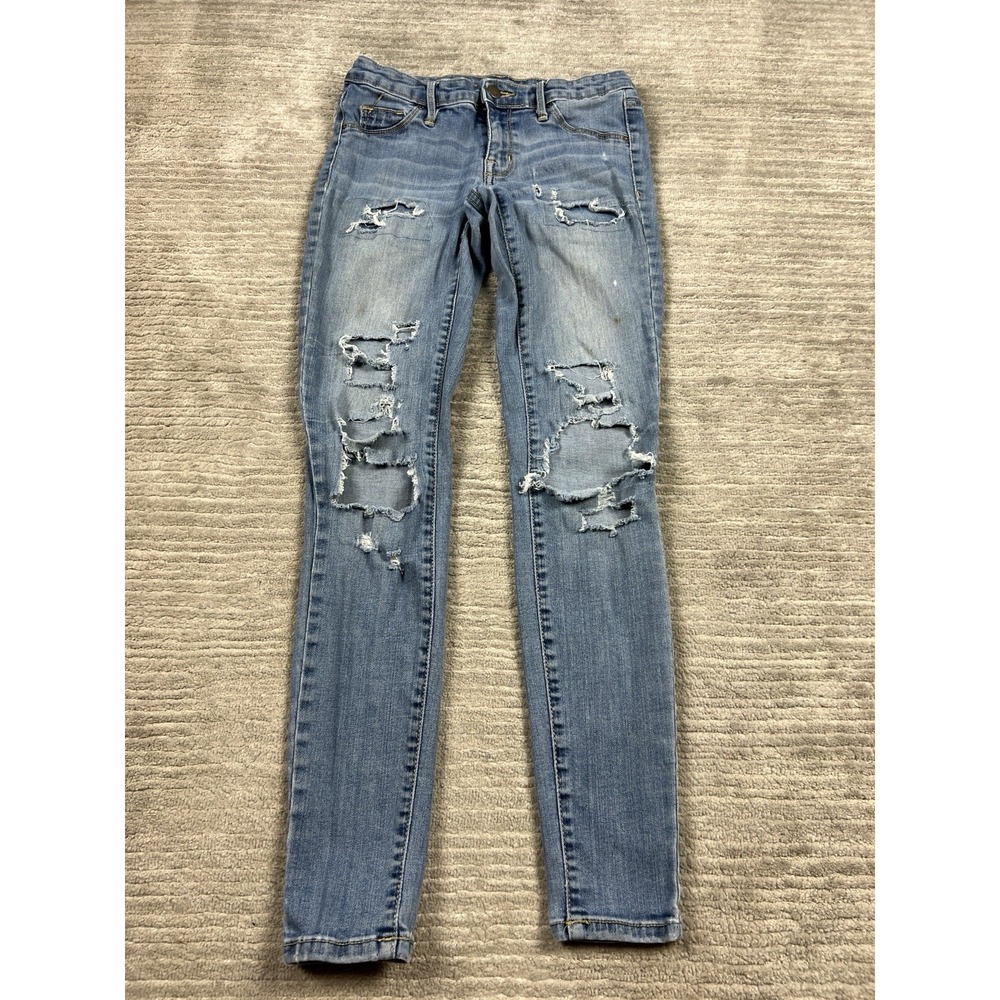 Mossimo Jean Jeggings Womens 2 Blue Destroyed Denim Mid Rise Legging
